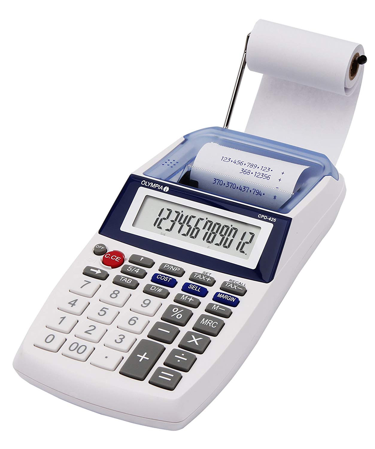 OLYMPIA Business Calculator with Paper Roll, 2.5 inches LCD Display, Blue, Desktop Format, Battery Powered