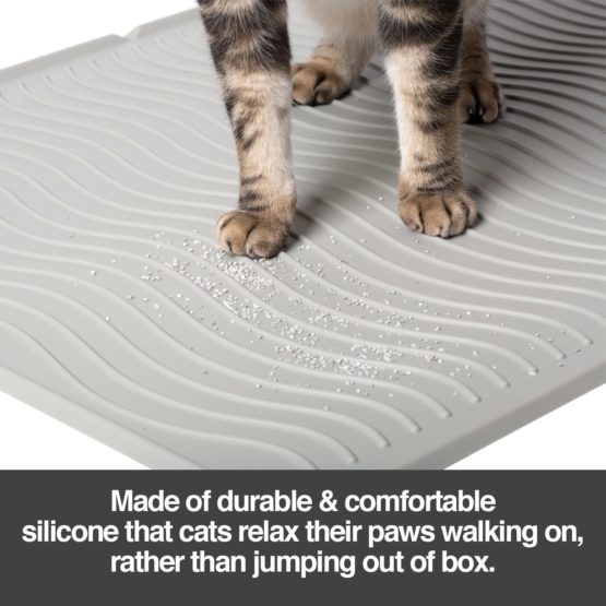 PetFusion ToughGrip LARGE Cat Litter Mat - FDA Grade Silicone. [100% WATERPROOF & ANTI-MICROBIAL; EASY SURFACE CLEANING, NO MORE TRAPPED MILDEW) Gray - Image 2