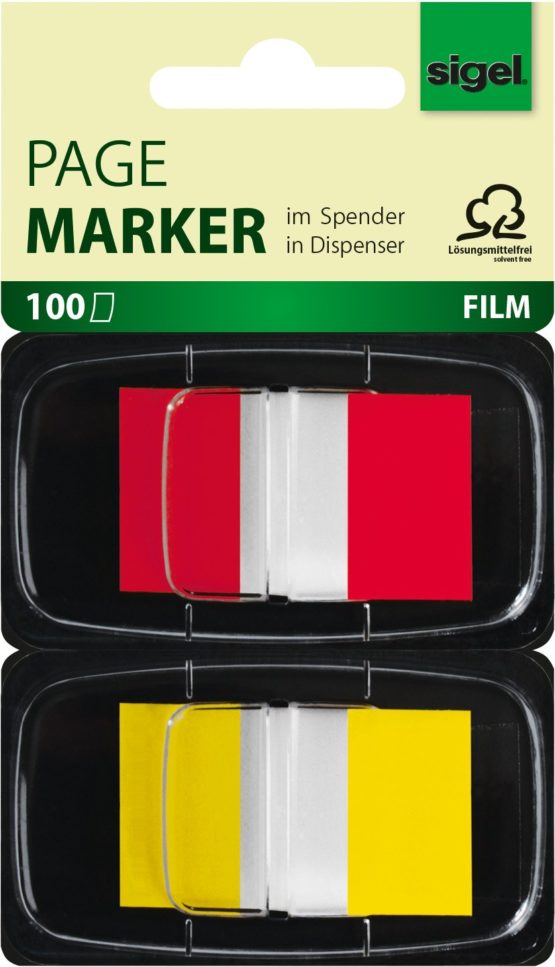 SIGEL HN496 Index Page Marker, Film, strip-size:25x43 mm, 100 strips, red + yellow