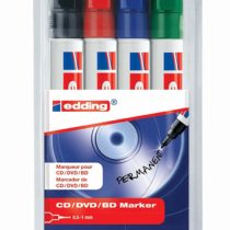 edding 8400 Cd/Dvd/Bd Marker - Multi-Coloured - 4 Pens - Fine Round Nib 0.5-1 mm - for Permanent Labelling of Cds, Dvds and Blu-Ray Discs