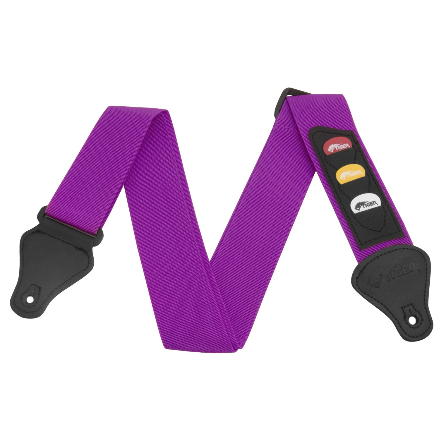 TIGER STP4-PU Guitar Strap with Plectrum Holders - Purple