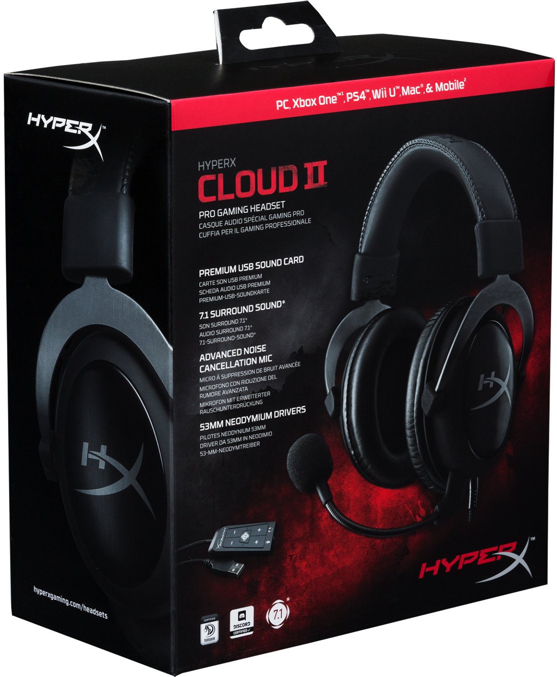 HyperX Cloud II - Gaming Headset PC/PS4/Mac/Mobile, gunmetal - 53 mm Driver Size, 53mm Drivers - Image 2