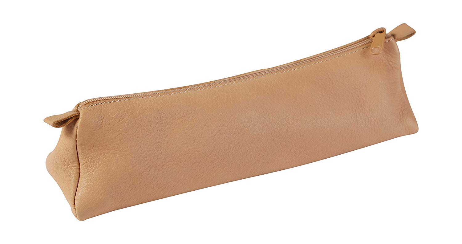 Clairefontaine 8302C, Natural Genuine Leather Triangular School Pencil Case 22x6x6 cm in Genuine Lambskin, School Supplies