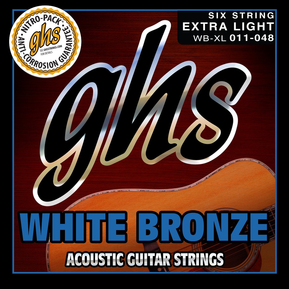 GHS WBXL 11 - 48 Extra Light White Bronze Acoustic String Set, Weiß, Pack of 1
