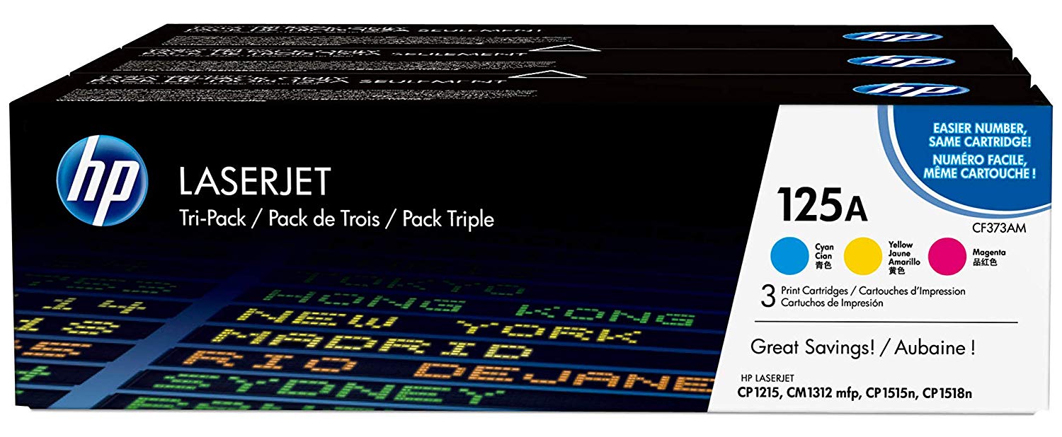 HP CF373AM 125A Original LaserJet Toner Cartridges, Cyan/Magenta/Yellow, Multipack