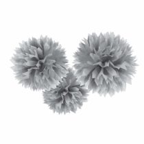 amscan 10119837 Silver Paper Flower Pom Hanging Party Decorations, 40cm-3 Pcs