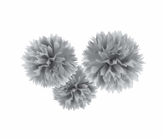 amscan 10119837 Silver Paper Flower Pom Hanging Party Decorations, 40cm-3 Pcs