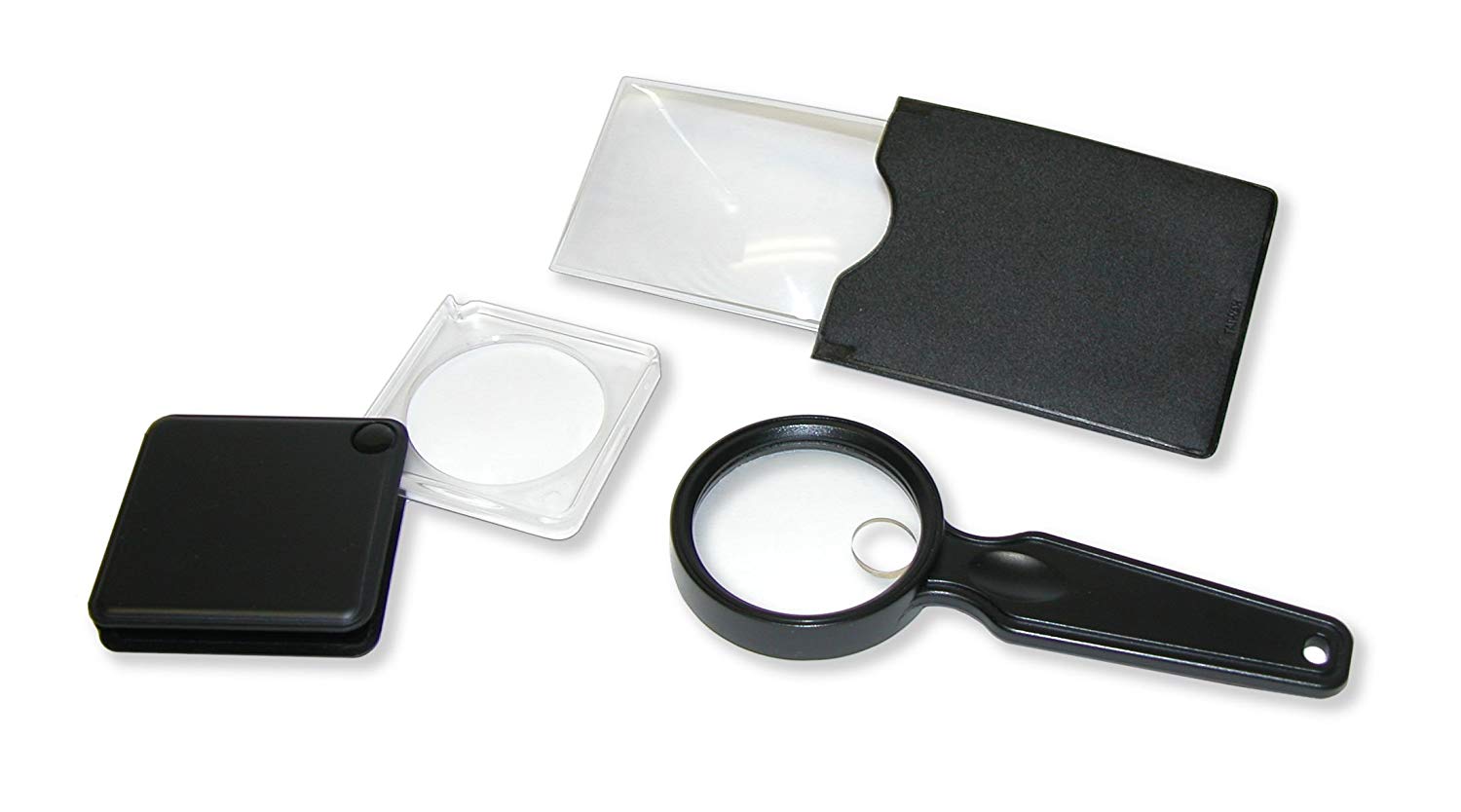 Carson ValuePack - Set of 3 Compact Magnifiers (Handheld, Credit Card, Flip-Open), Black