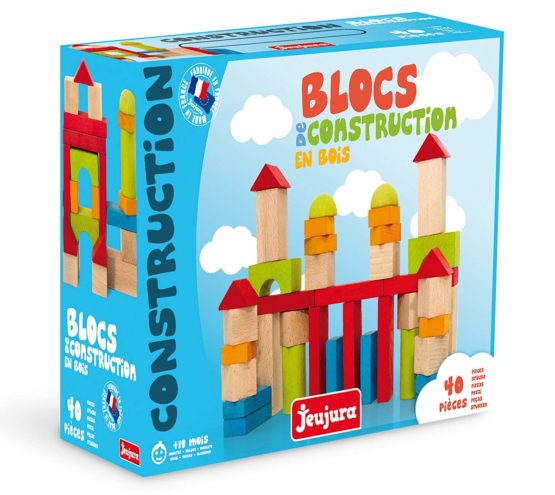 Jeujura J8241 40 Pieces Wooden Construction Blocks in Box, Multi-Color - Image 3