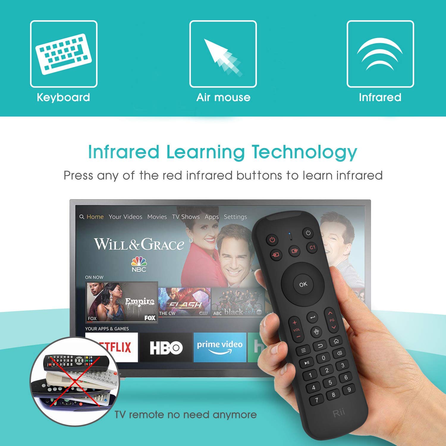 R Ii Android Remote Controller Rii MX6 Air Mouse Controller, Mini Wireless Keyboard and IR Remote ...