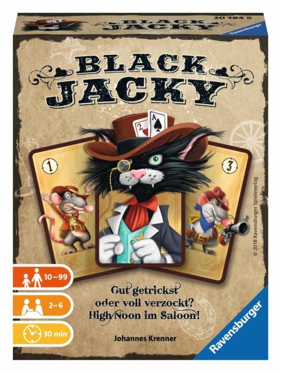 Ravensburger 20784 - Black Jacky, Bluffes, from 10 years, card game for 2-6 players, board game in saloon, card tricks