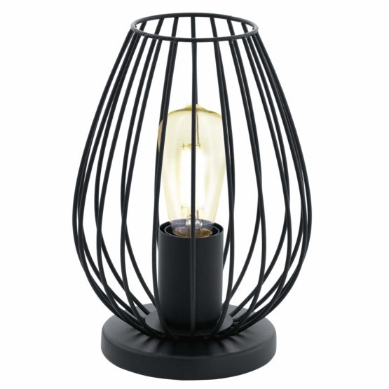 EGLO NEWTOWN table lamp, 1-flame vintage table lamp, steel bedside lamp, Colour: Black, Socket: E27, incl. switch