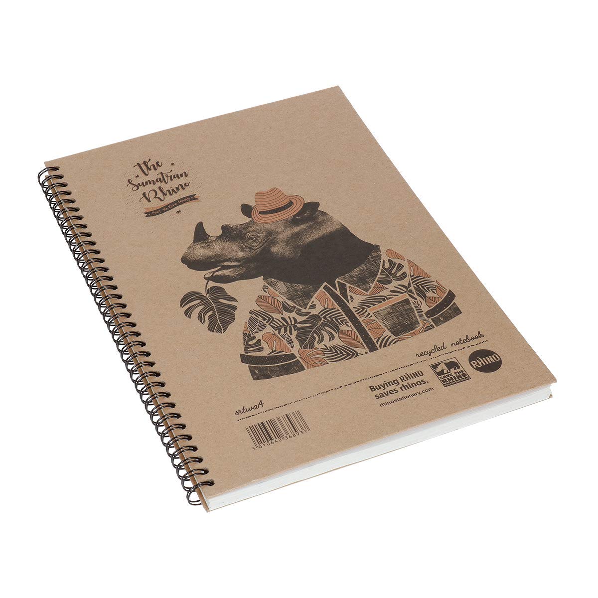Rhino A4 Recycled Notebook, 160-Page / 8mm Lined Writing Book, 1-Pack, Hardback & Wirebound Spiral Pad