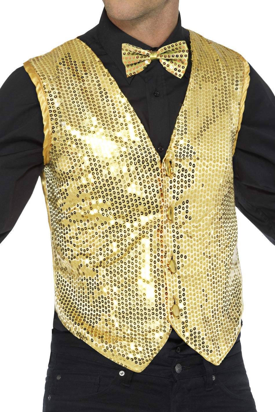 Smiffys Sequin Waistcoat, Gold, Party & Carnival Fancy Dress, Party Dress Up Costumes Halloween, XL - Size 46"-48"
