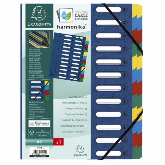 Exacompta Ref - 55242E Harmonika Multipart File, 24.5x32cm for A4 Sized Documents, 24 Tabbed Sections, Expandable Spine, Premium Pressboard Blue Cover with Multi-Coloured Tabs - Image 2