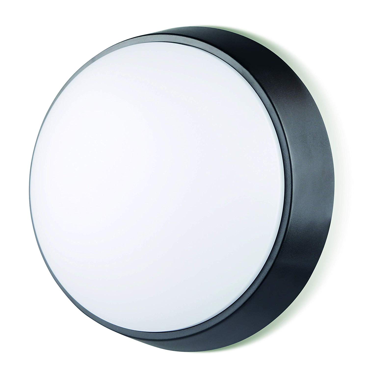 Luceco Eco Outdoor LED Bulkhead Light, Decorative Exterior Lighting, Round, Black, IP54, 10W, 700lm, 4000K, EBER10S40