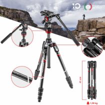 Manfrotto MVKBFRTC-LIVE Befree Live Travel Tripod, Twist Lock with MVH400AH Fluid Head for DSLR, Mirrorless, Compact and Video Cameras Up to 4 kg, Carbon Fiber