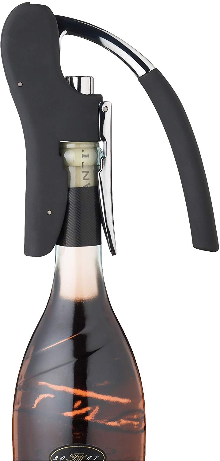 BarCraft Deluxe Corkscrew, Wine Bottle Opener with Built-in Foil Cutter, Black & Chrome, Silver - Image 3