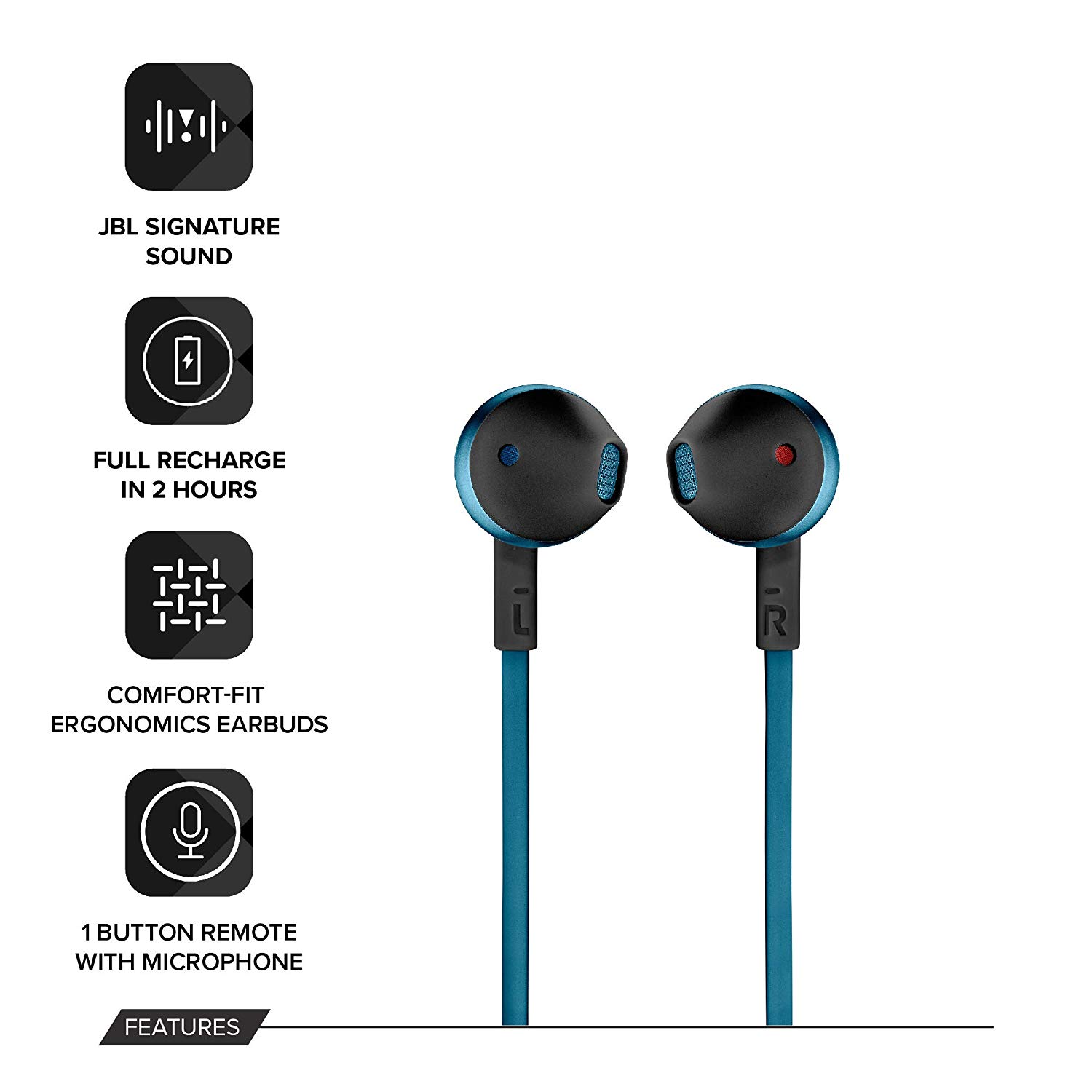 JBL Tune 205 BT Wireless In-Ear Earbud Headphones with Bluetooth, Microphone and Flat Tangle-Free Cable, Blue - Image 3