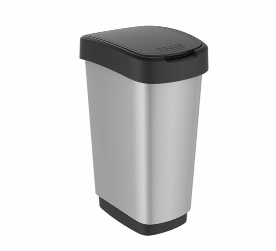 Rotho, Twist, Waste bin 50l with lid, Plastic (PP) BPA-, black/silver, 50l (40,1 x 29,8 x 60,2 cm)