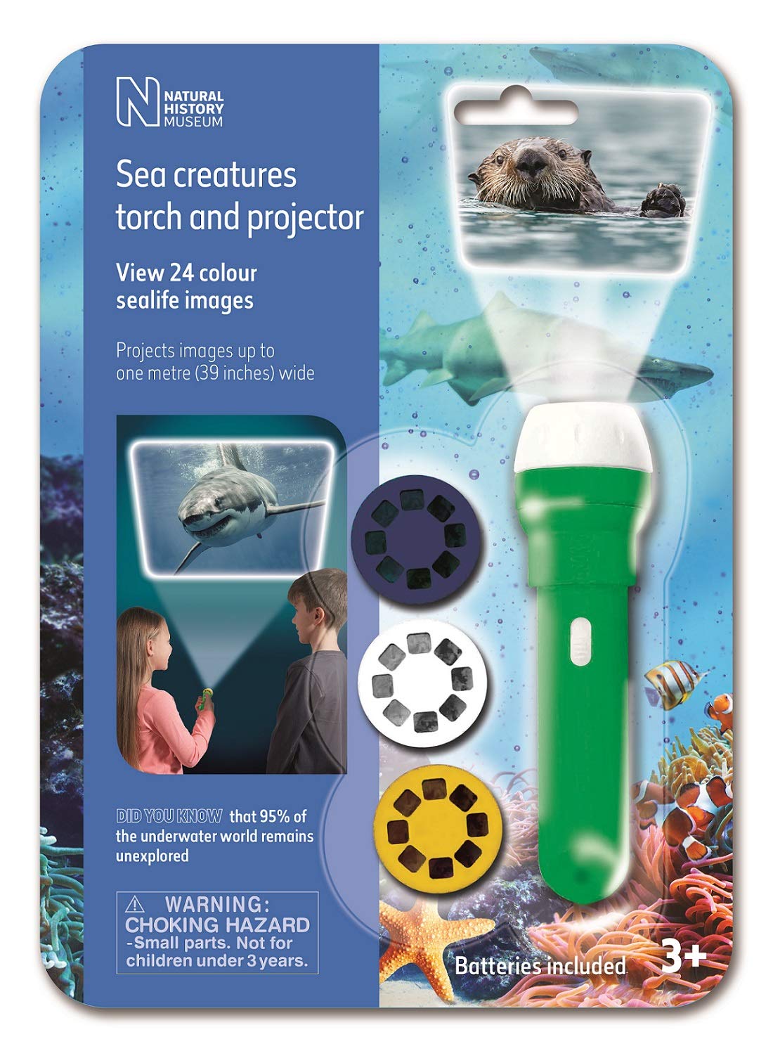 Natural History Museum Sea Creatures Torch and Projector,Multicolor,11.5 x 3 x 3 centimeters