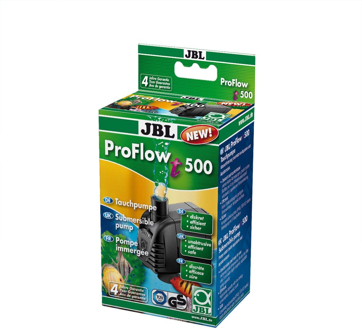 JBL ProFlow t500 Submersible Pump, Black, Stainless Steel, 300 L/h, IPX8, 57 x 34.4 x 54.5 mm, Schwarz, 500 l/h