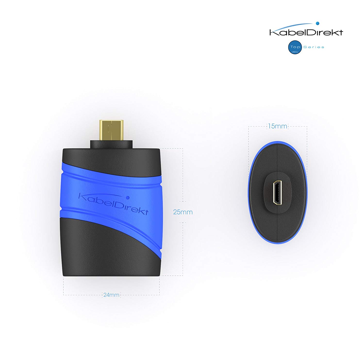 KabelDirekt - Micro HDMI Adapter (HDMI port > Micro HDMI connector), Black/Blue - Image 3