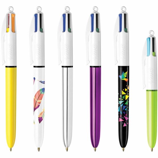 BIC 4 Colours Ballpoint Pens and Pen Holder of Retractable Ballpoint Pens with Four Ink Colours, Pack of 6 - Image 3