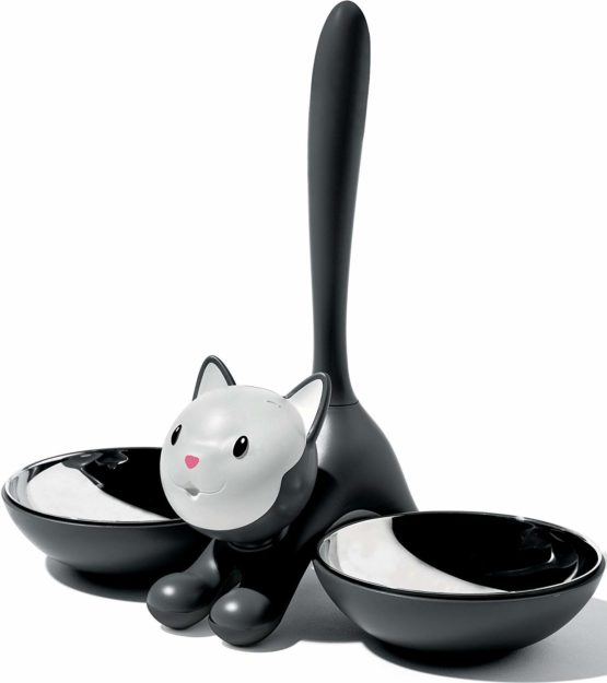 Alessi | Tigrito AMMI09 B - Design Cat Bowl, 18/10 Stainless Steel and Thermoplastic Resin, Black
