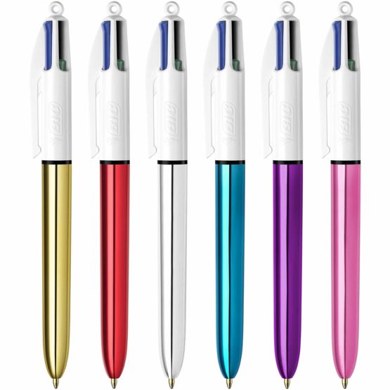 BIC 4 Colours Shine Ballpoint Pens Medium Point (1.0 mm) - Assorted Metallic Barrels, Box of 12 - Image 2