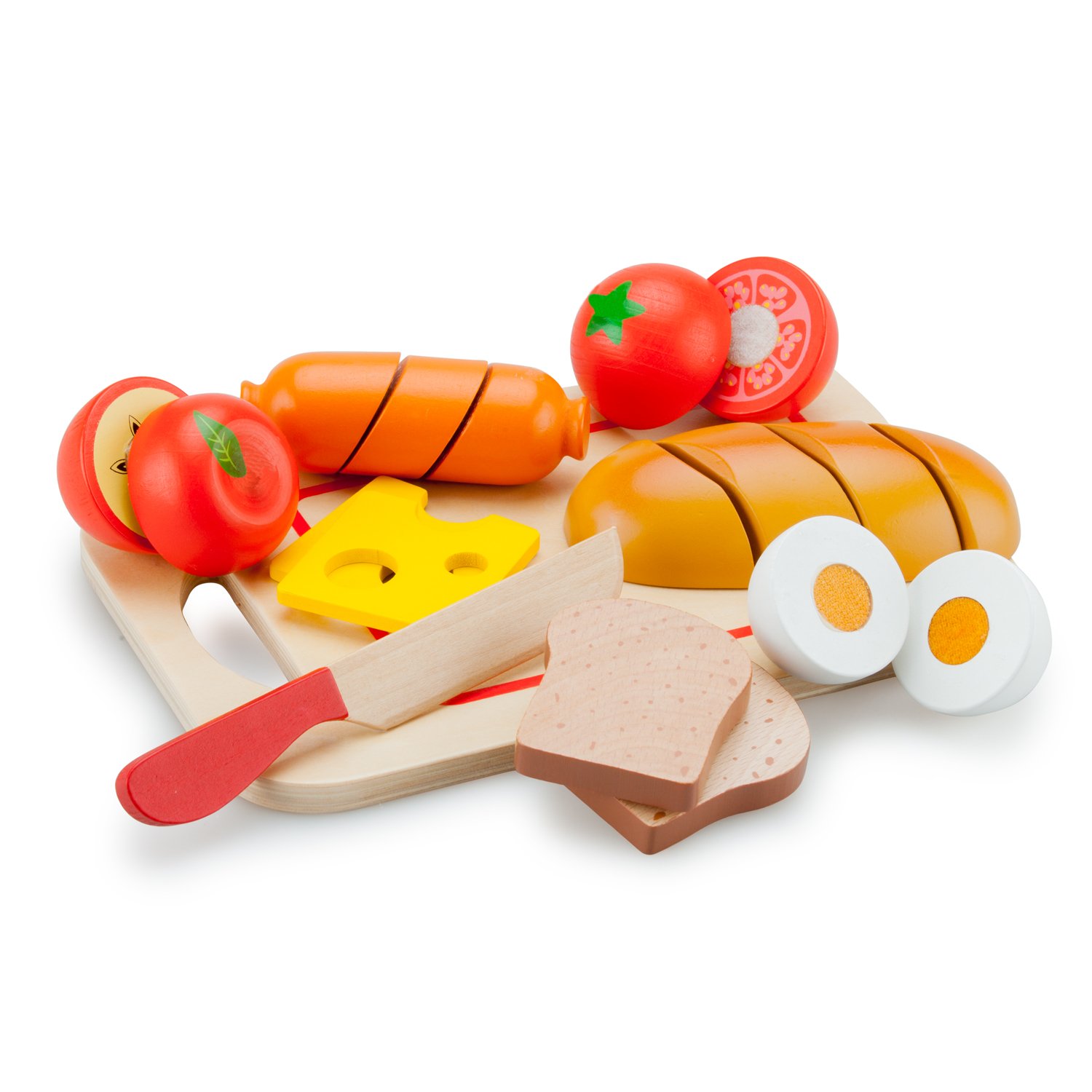 Woet® Wooden Cutting Breakfast Set, Sliceable Play Food with Knife and Board