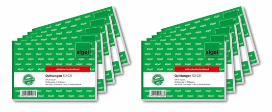 Sigel SD021 Duplicate Invoice Books 'Quittung' ('Invoice') A6 Printed Recto and Verso with Security Print 2 x 40 Sheets Set of 10 [German Import]