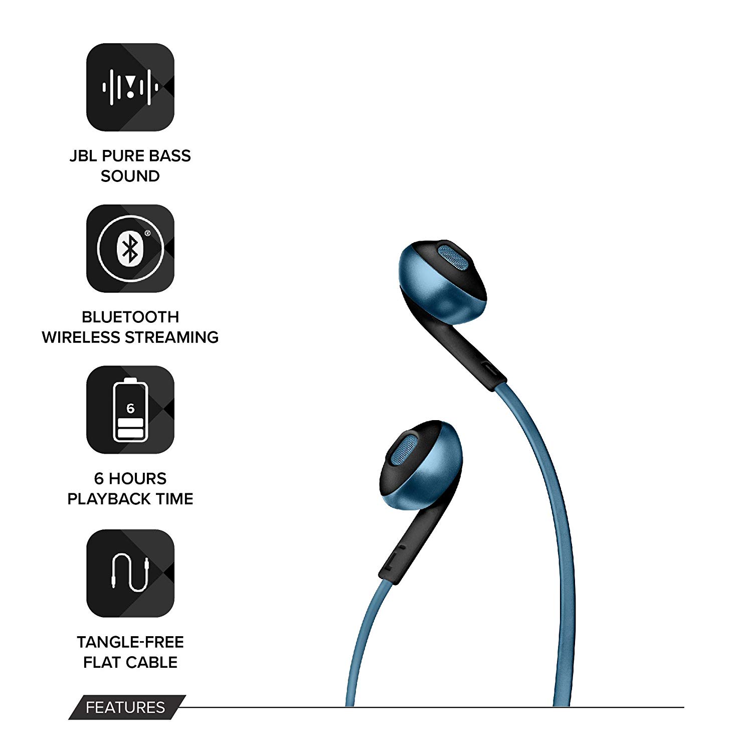 JBL Tune 205 BT Wireless In-Ear Earbud Headphones with Bluetooth, Microphone and Flat Tangle-Free Cable, Blue - Image 2