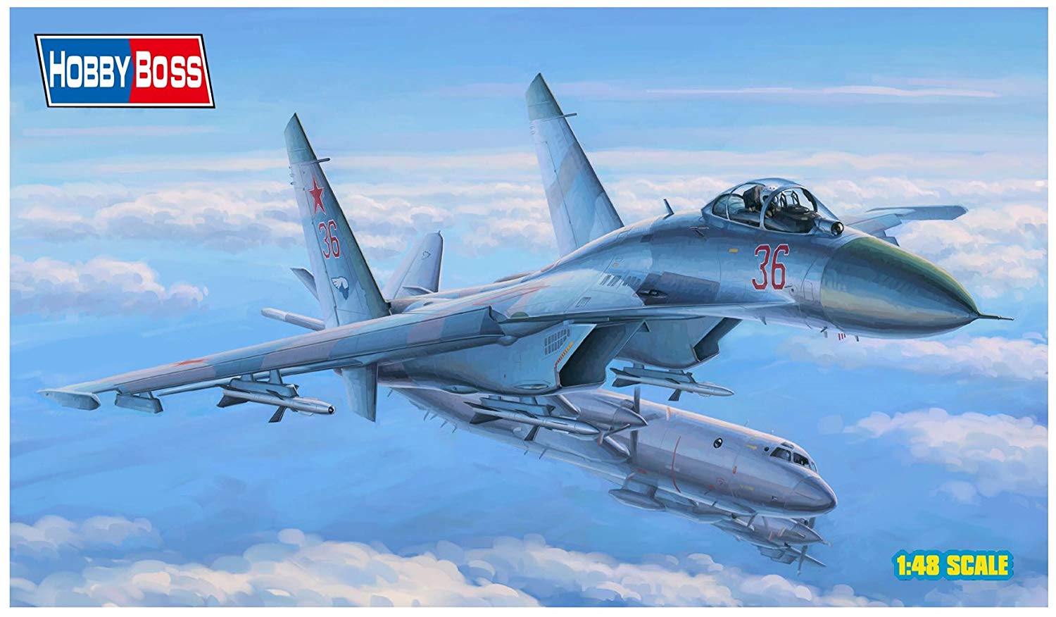 Hobbyboss 81712 "Su-27 Flanker Early Plastic Model Kit, 1:48 Scale, Weiß