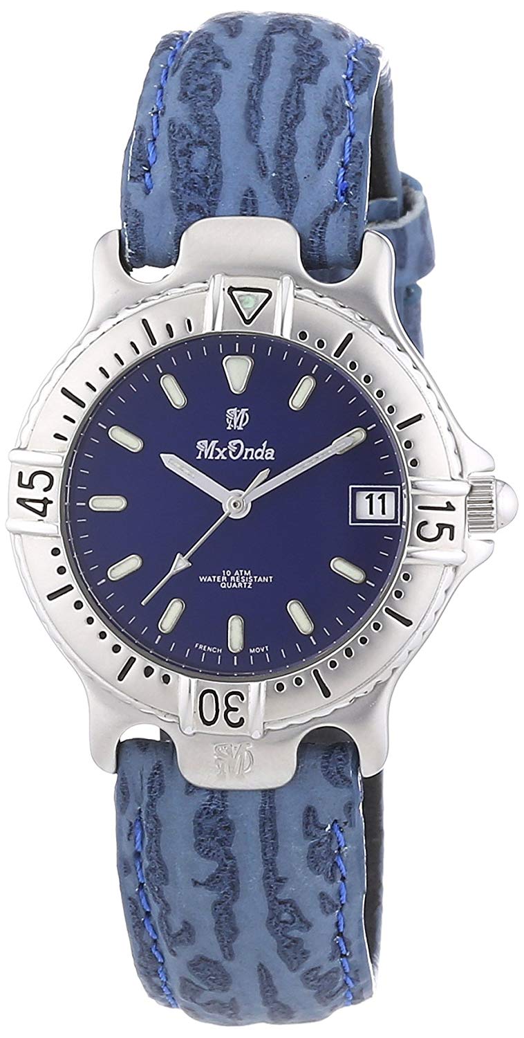 Mx Onda Women's Quartz Watch with Blue Dial Analogue Display and Blue Leather Strap 32-1200-99, Blue/Blue