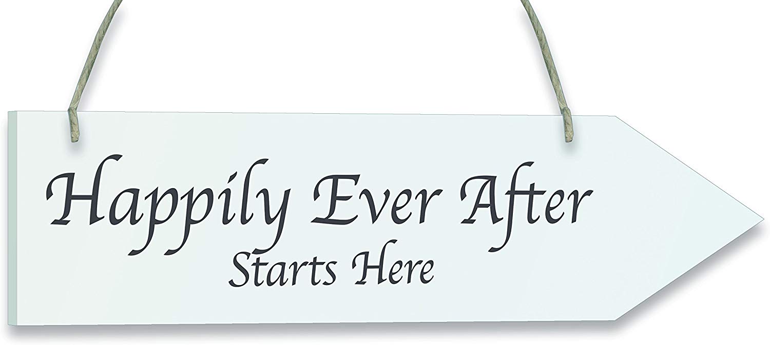 Eleganza 1 x Arrow Happily Ever After Wall Hanging, Wood, White, 35 x 9 x 0.5 cm, 30.5L x 7.6W cm