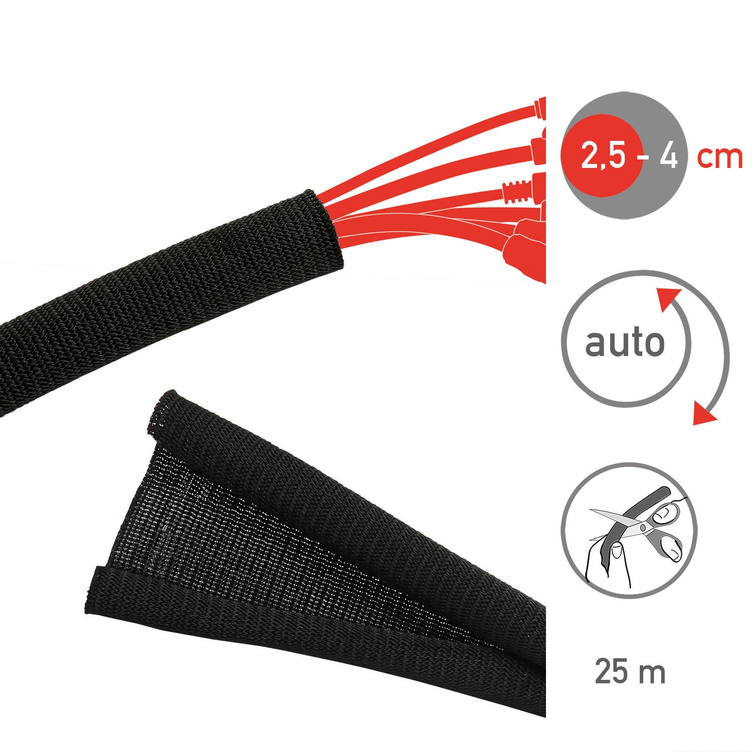 LABEL THE CABLE Flexible & Durable Self-Closing Cable Tidy, Can be Cut, Cable Sleeve for Perfect Cable Management