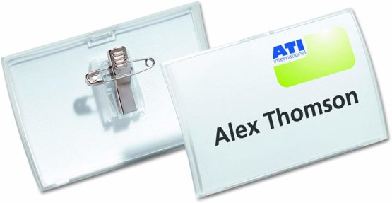 Durable Click Fold Name Badge 54 x 90 mm with Combi Clip Transparent | Pack of 25 | Ideal for Events and Visitor Management