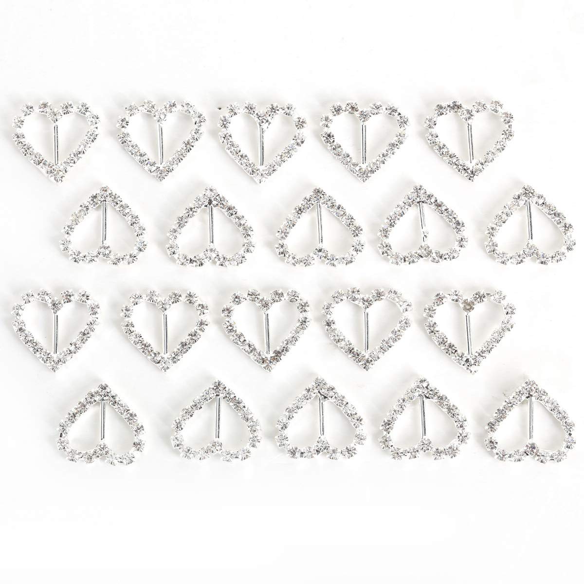 AKORD 20x Diamante Diamond Crystal Rhinestone Ribbon Buckles Sliders for Wedding Embellishment Party Invitations & Cards Making-Heart