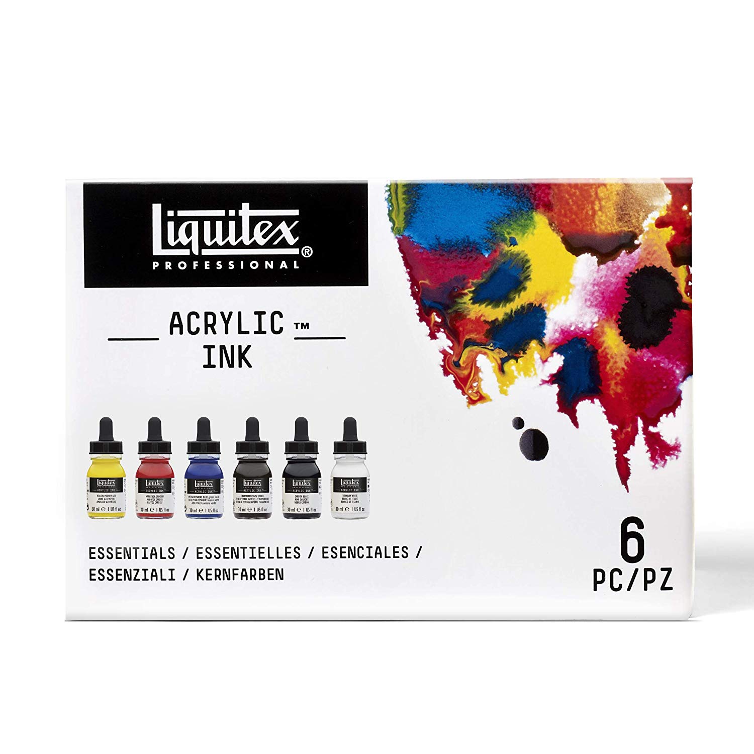 Liquitex Professional Acrylic Ink, Set of 6 x 30 ml Essential Colours, Multicolor