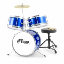 Tiger Junior Kids Drum Kit, 3 Piece Beginners Childrens Drum Set with Snare, Tom, Bass Drum, Bass Drum Pedal, Cymbal and Sticks - Blue