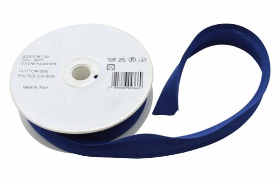 Inastri 25/5/5 mm Polycotton Bias Binding-Col. xx-BLUE-20m Roll, Polyester Cotton, Navy Blue, 11x11x3 cm