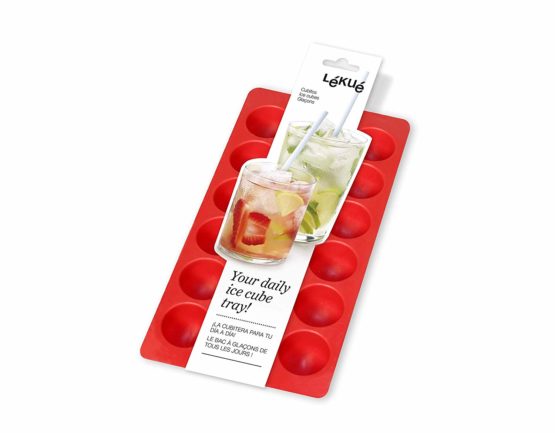 Lékué Ice Cubes Tray, Natural Rubber, Red, 22.3x11.5x2.7 cm - Image 2