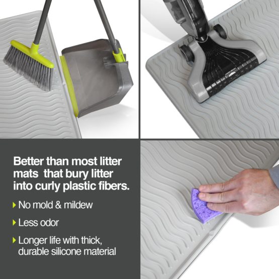 PetFusion ToughGrip LARGE Cat Litter Mat - FDA Grade Silicone. [100% WATERPROOF & ANTI-MICROBIAL; EASY SURFACE CLEANING, NO MORE TRAPPED MILDEW) Gray - Image 4