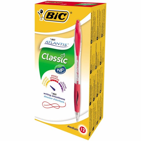 BIC Atlantis Clic Ball Pen 1.0mm Box of 12 - Red