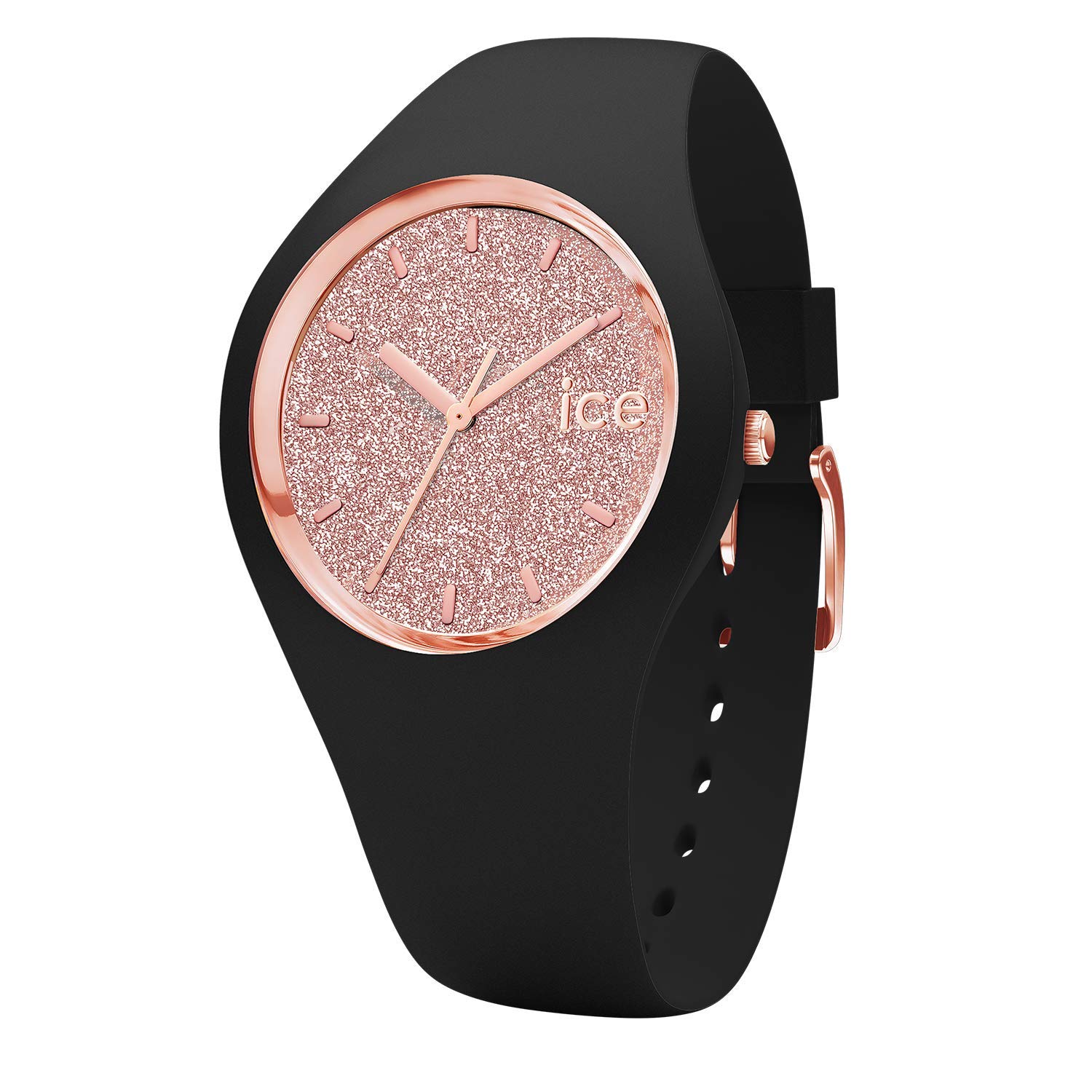 ICE-WATCH - ICE glitter Black Rose-Gold - Women's wristwatch with silicon strap - 001353 (Medium), Pink/Black