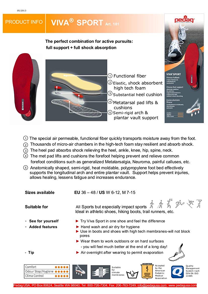 Pedag Unisex-Adult Viva Sport Insole 181 Red 40 EU, 7 Ladies/6 Mens UK - Image 4