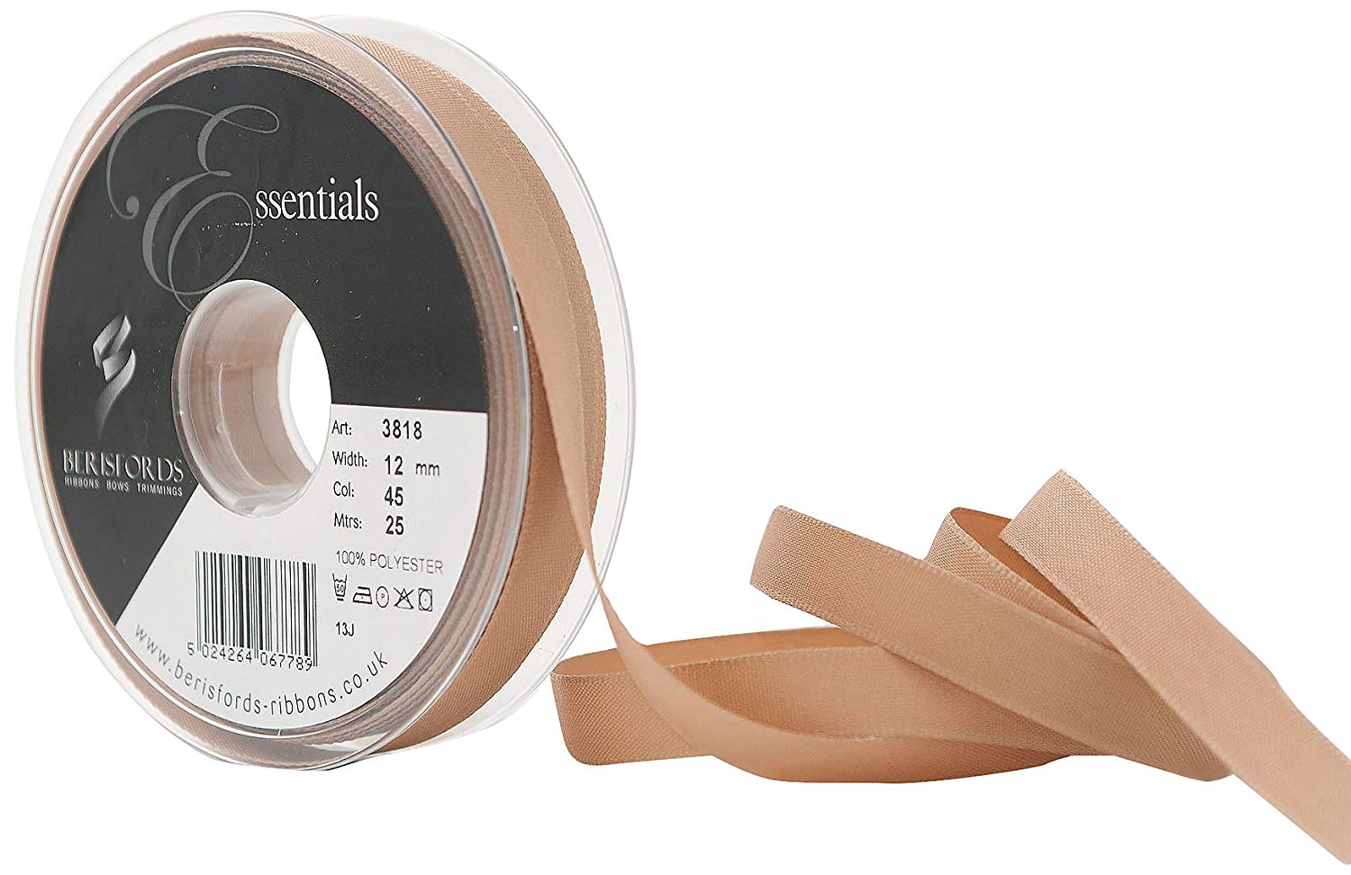 Berisfords 12 mm Rustic Taffeta Ribbon, Ecru