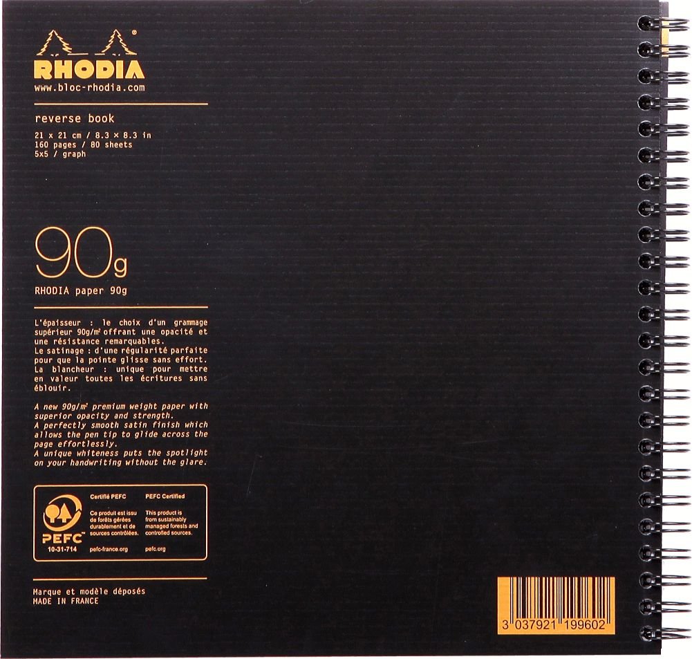 RHODIA 119960C - Spiral Notebook (Full Bound) Reverse Book Black 21x21 cm, ReverseBook - Image 4