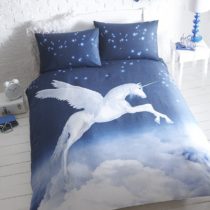 Eleanor James Unicorn Double Duvet Cover and 2 Pillowcase Set Bedding Polycotton Photographic Print, Cotton and Polyester, Blue